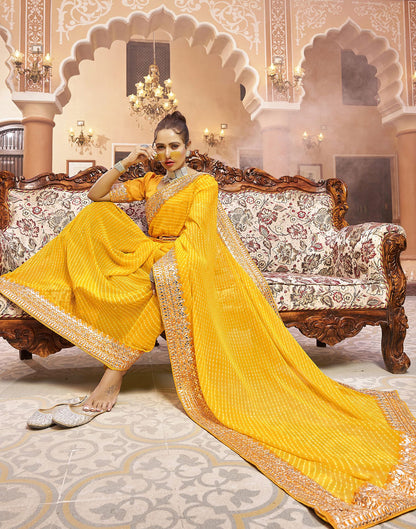 Yellow Plain Gergette Saree