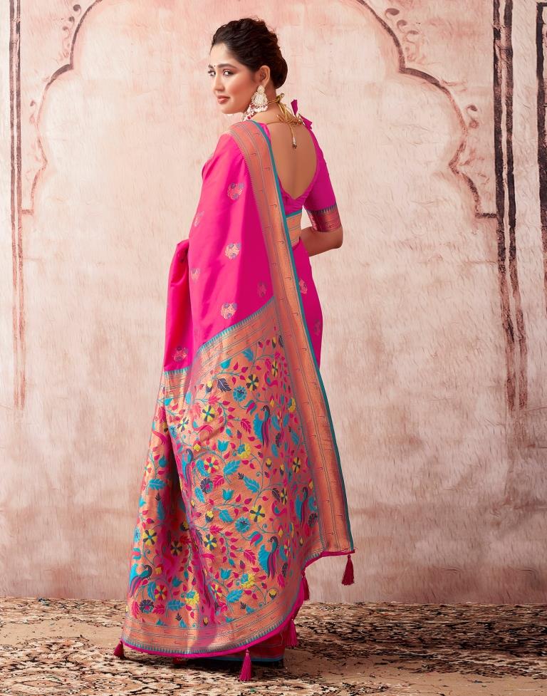 Rani Pink Paithani Silk Plain Saree