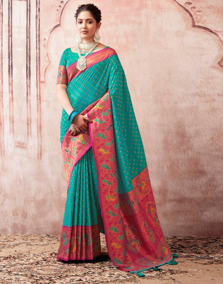 Rama Green Paithani Silk Plain Saree