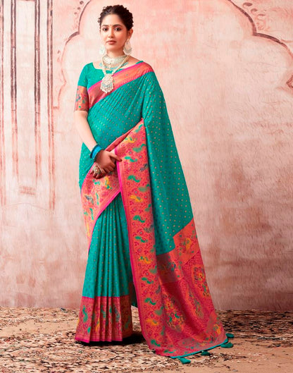 Rama Green Paithani Silk Plain Saree