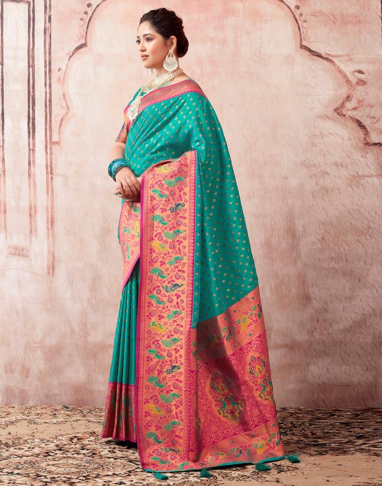 Rama Green Paithani Silk Plain Saree