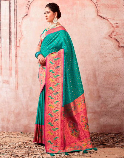 Rama Green Paithani Silk Plain Saree