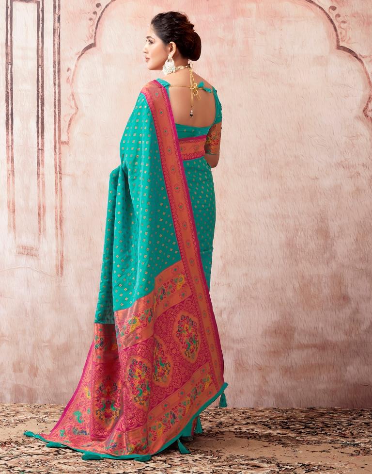 Rama Green Paithani Silk Plain Saree