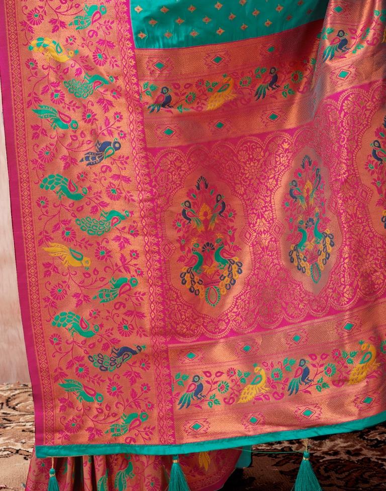 Rama Green Paithani Silk Plain Saree