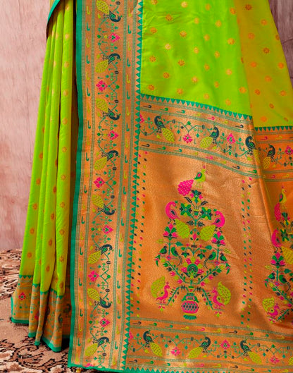 Neon Green Paithani Silk Plain Saree