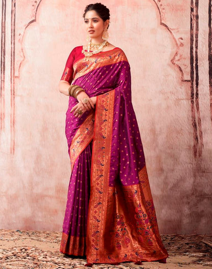 Wine Silk Paithani Plain Saree