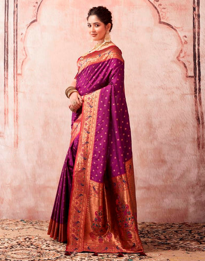 Wine Silk Paithani Plain Saree