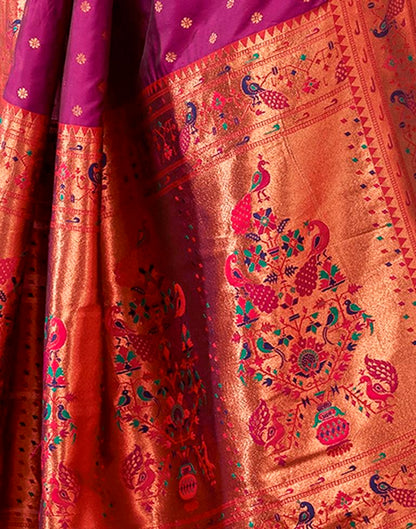 Wine Silk Paithani Plain Saree