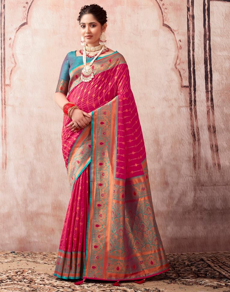 Rani Pink Paithani Silk Plain Saree