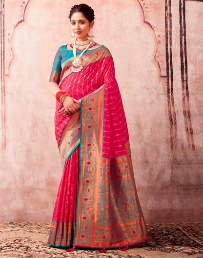 Rani Pink Paithani Silk Plain Saree