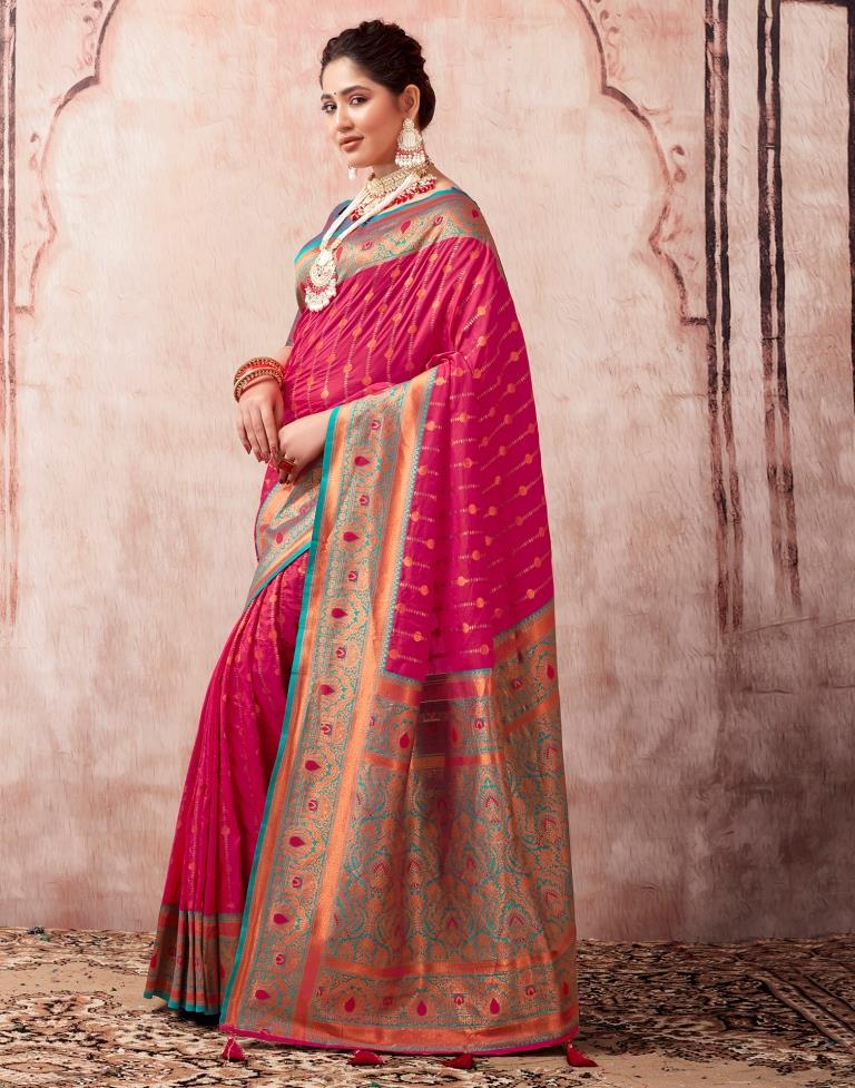 Rani Pink Paithani Silk Plain Saree