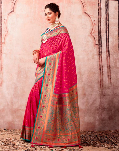 Rani Pink Paithani Silk Plain Saree