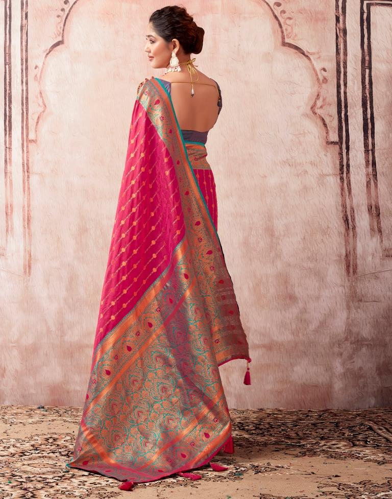 Rani Pink Paithani Silk Plain Saree