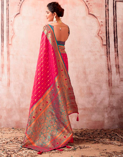 Rani Pink Paithani Silk Plain Saree