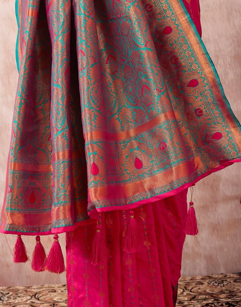 Rani Pink Paithani Silk Plain Saree