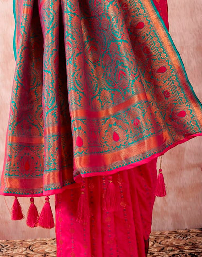 Rani Pink Paithani Silk Plain Saree