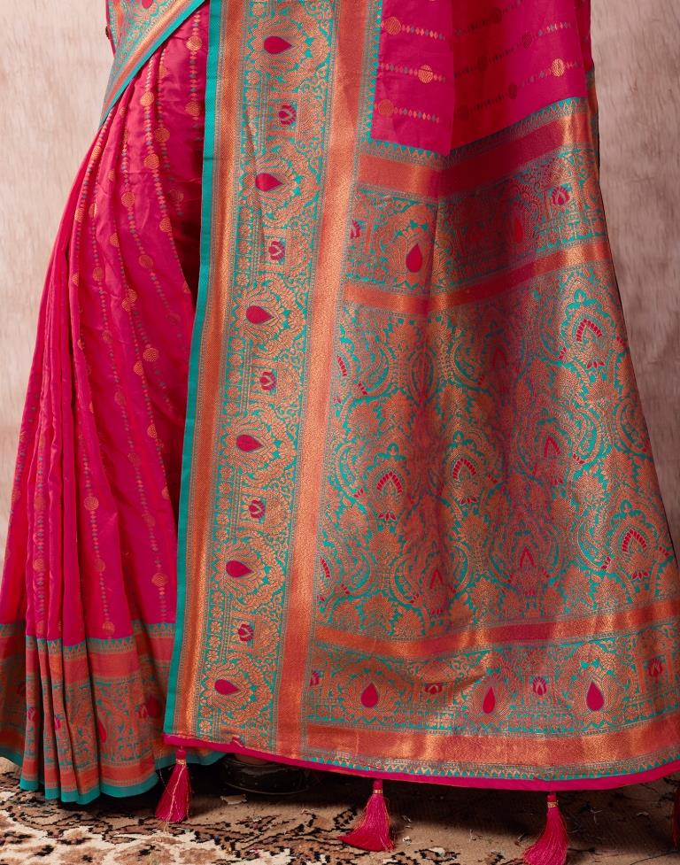 Rani Pink Paithani Silk Plain Saree