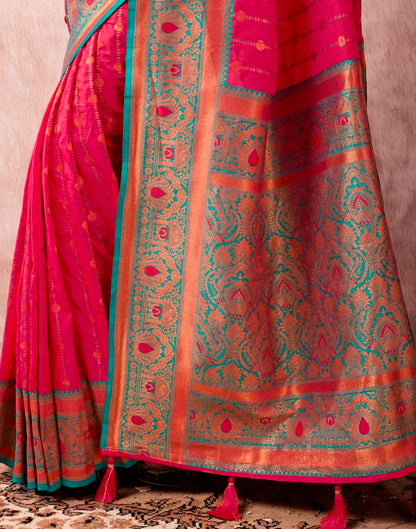 Rani Pink Paithani Silk Plain Saree