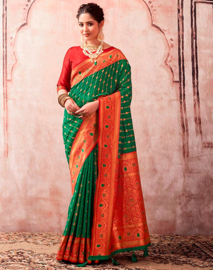 Bottle Green Paithani Silk Plain Saree