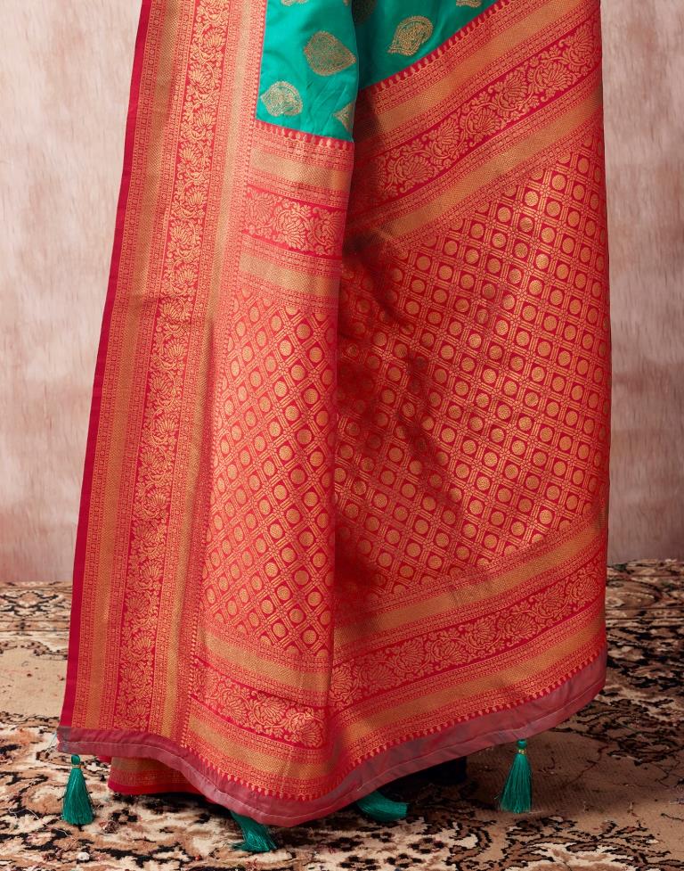 Turquoise Paithani Silk Plain Saree