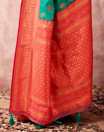 Turquoise Paithani Silk Plain Saree