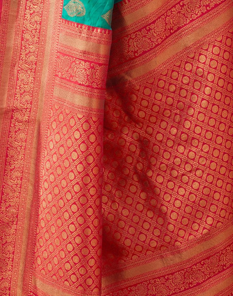 Turquoise Paithani Silk Plain Saree