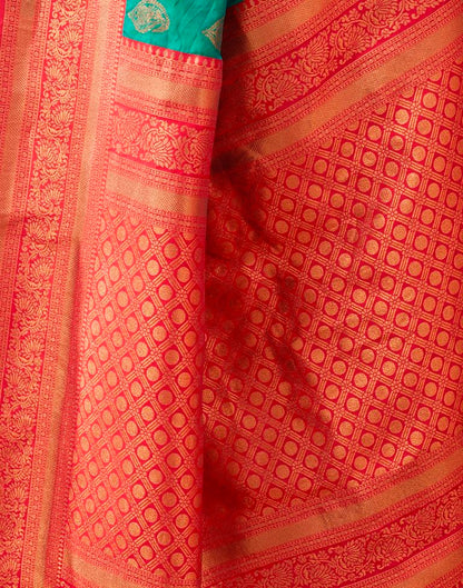 Turquoise Paithani Silk Plain Saree