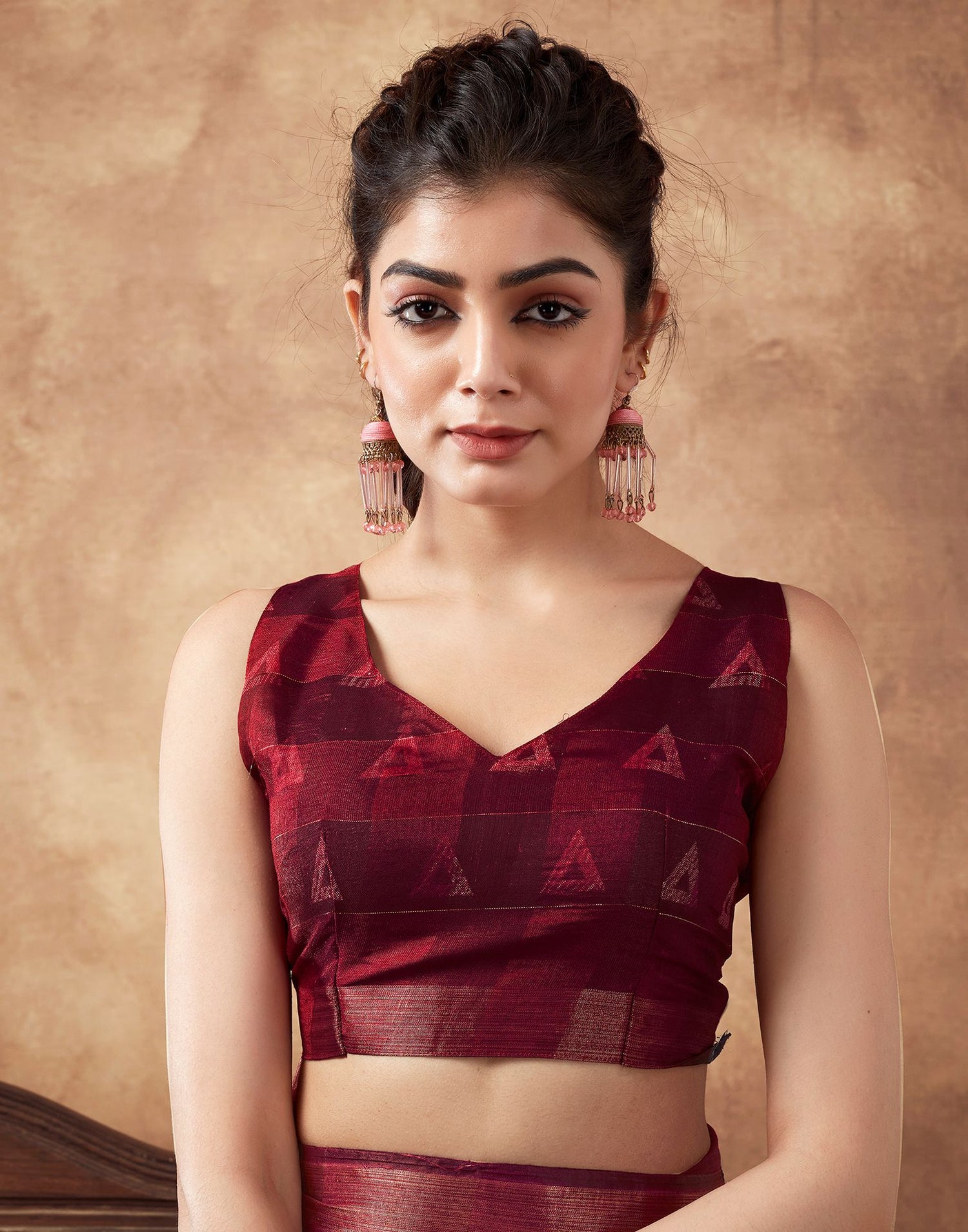Maroon &amp; White Printed Cotton Saree