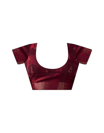 Maroon &amp; White Printed Cotton Saree