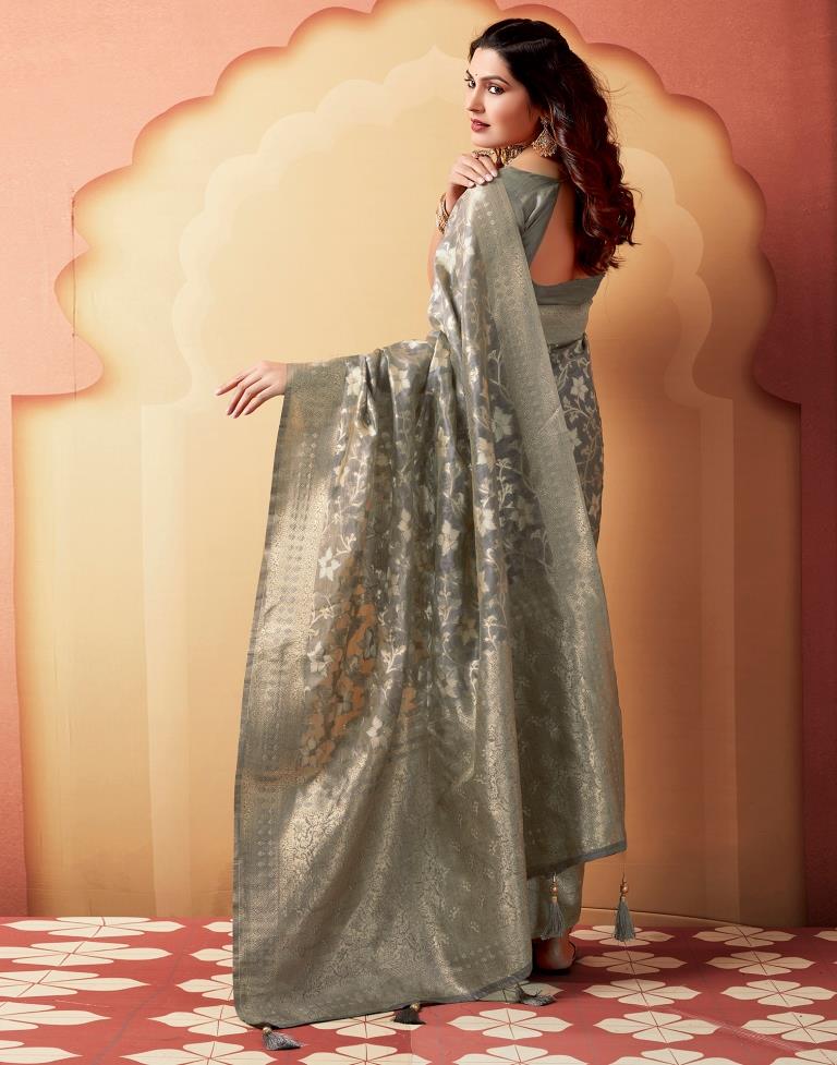 Grey Silk Woven Saree