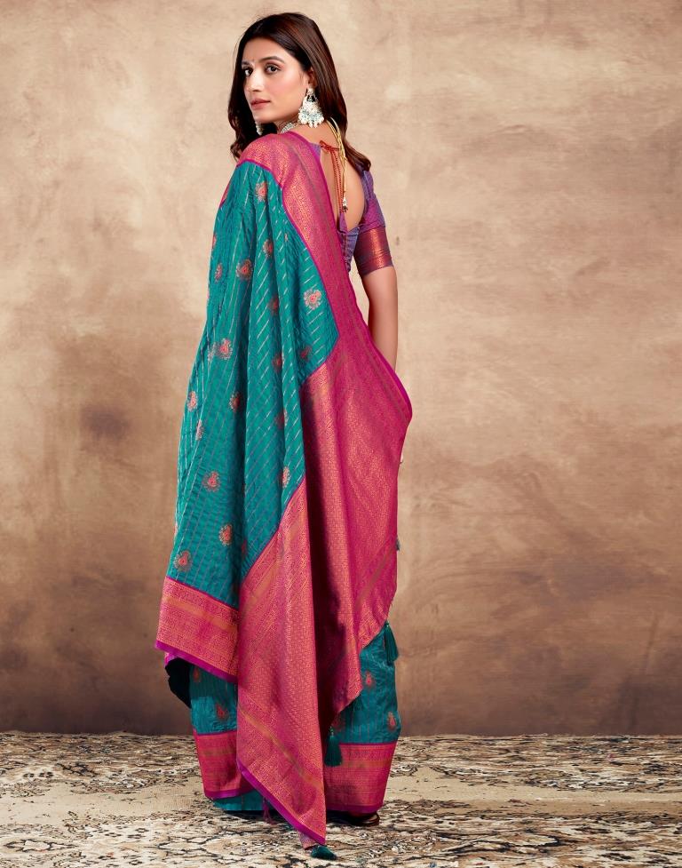 Teal Blue Silk Plain Saree