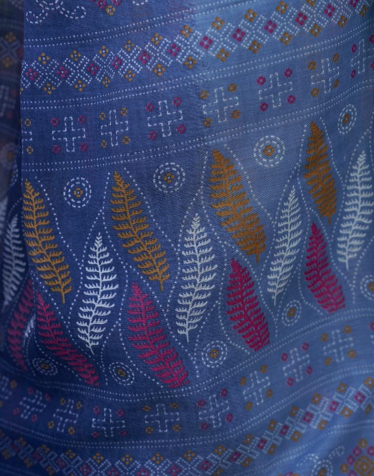 Navy Blue Printed Cotton Saree