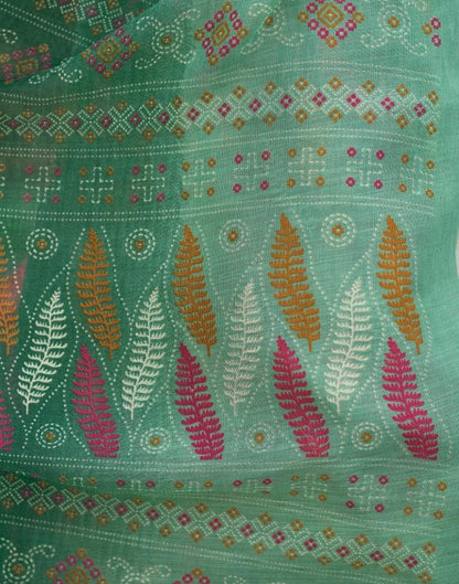 Dark Green Printed Cotton Saree