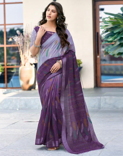 Deep Purple Printed Cotton Saree