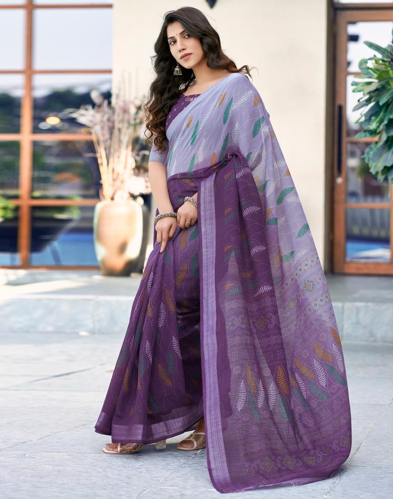 Deep Purple Printed Cotton Saree