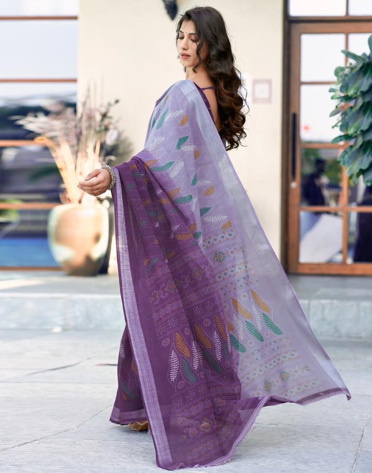 Deep Purple Printed Cotton Saree