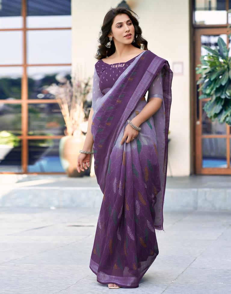 Deep Purple Printed Cotton Saree