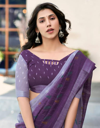 Deep Purple Printed Cotton Saree