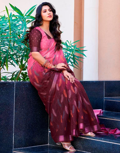 Wine Printed Cotton Saree