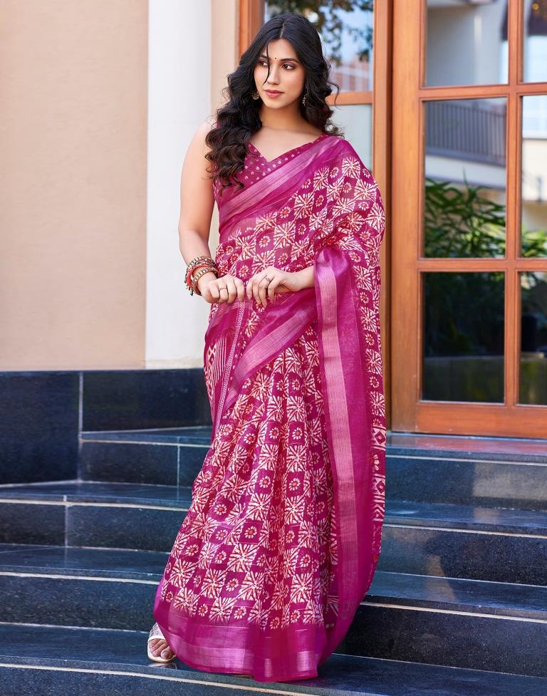 Pink Printed Cotton Saree