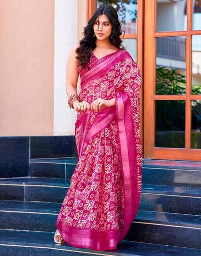 Pink Printed Cotton Saree