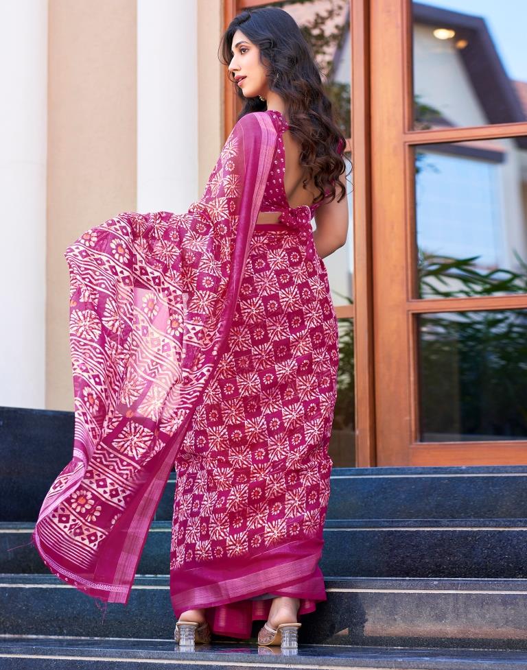 Pink Printed Cotton Saree