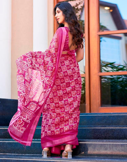 Pink Printed Cotton Saree