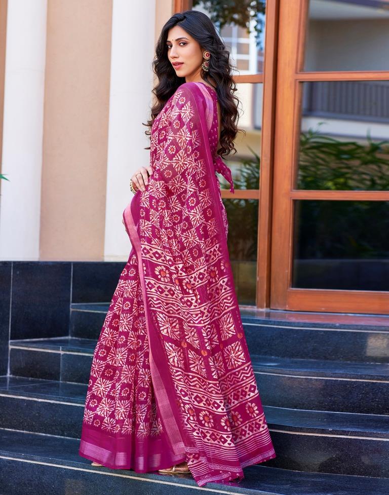 Pink Printed Cotton Saree