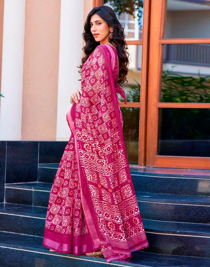 Pink Printed Cotton Saree