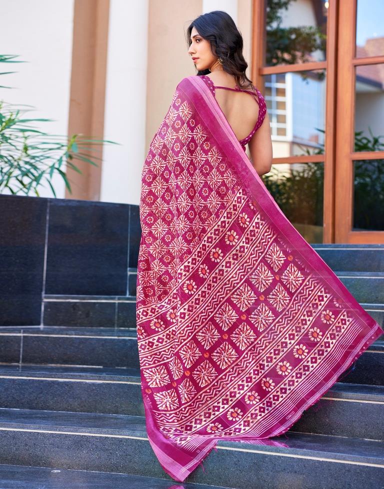 Pink Printed Cotton Saree