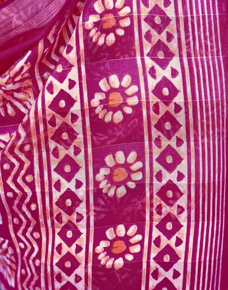 Pink Printed Cotton Saree