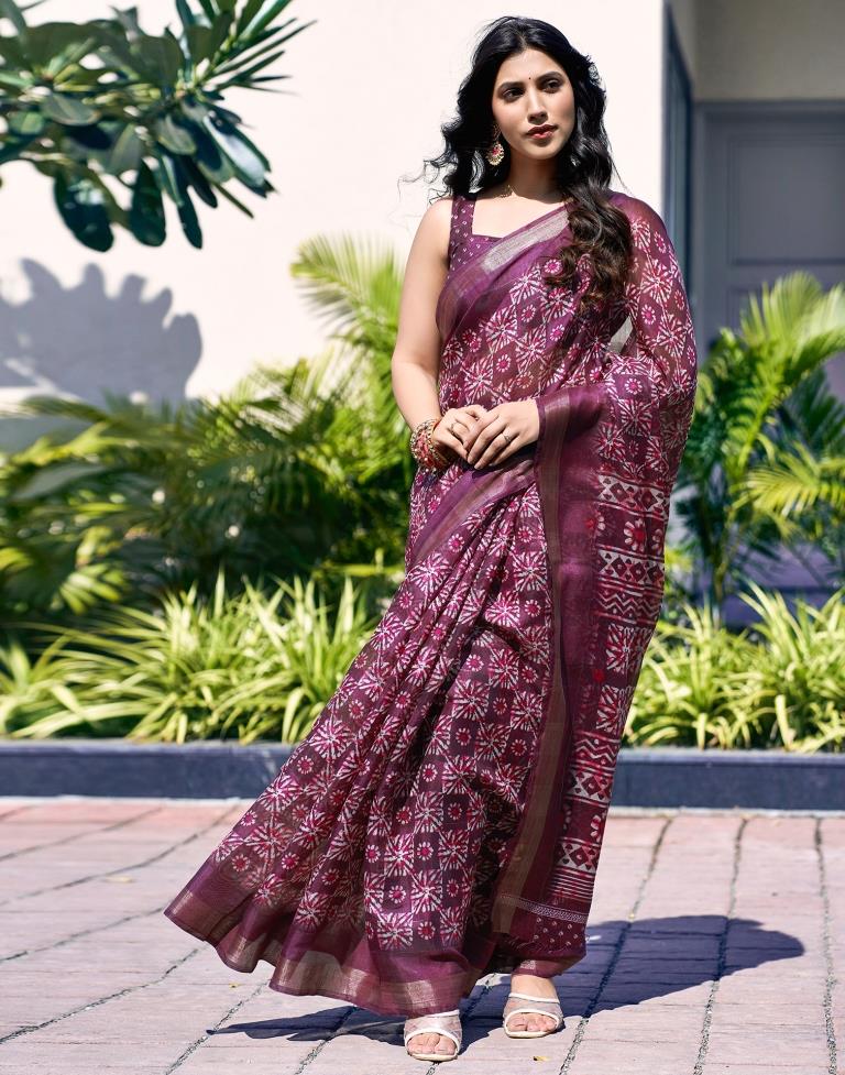 Deep Purple Printed Cotton Saree