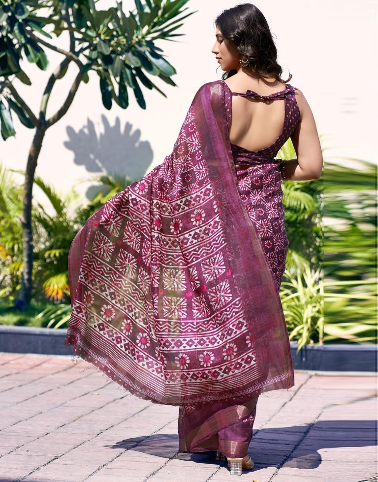 Deep Purple Printed Cotton Saree