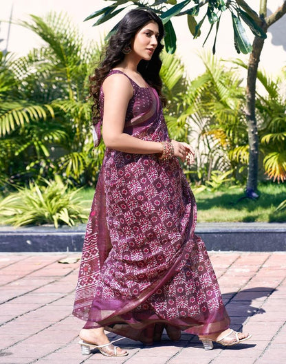 Deep Purple Printed Cotton Saree